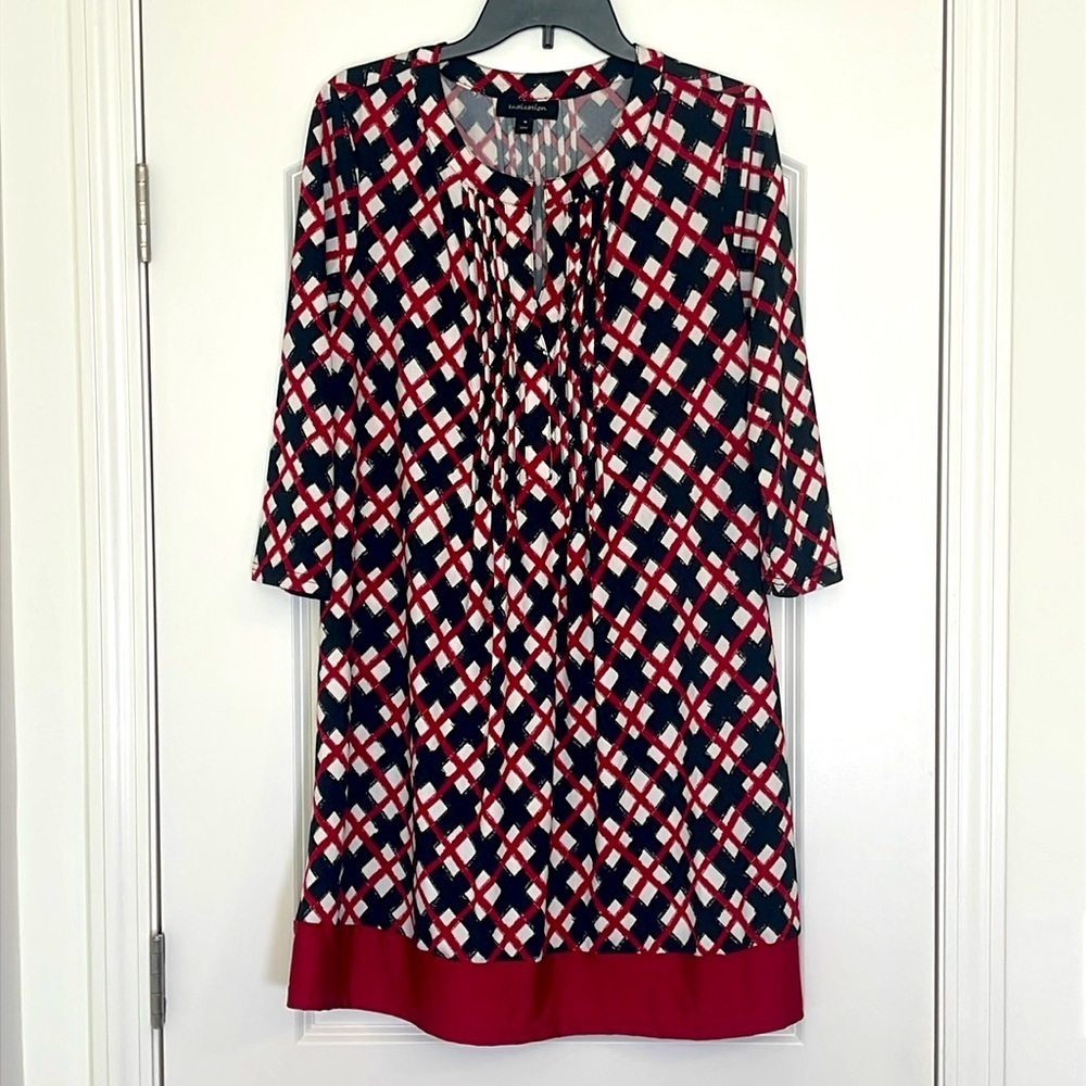 Indication Red Black 3/4 Sleeve Sheath Dress Size M